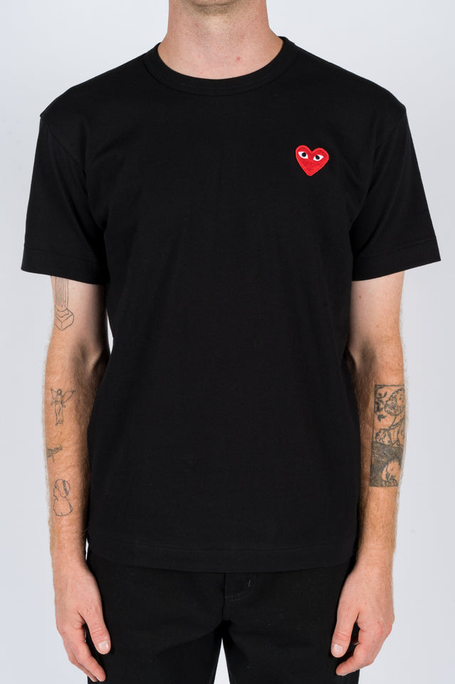 black shirt with red hearts