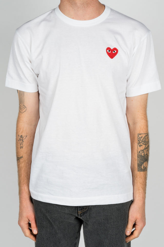 white tee shirt with red heart