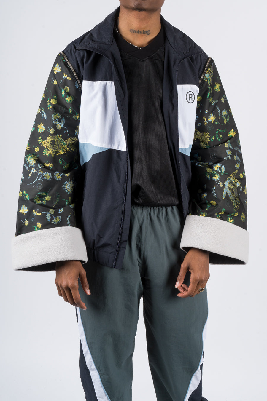 blends - martine rose icho track jacket jacquard sleeves navy