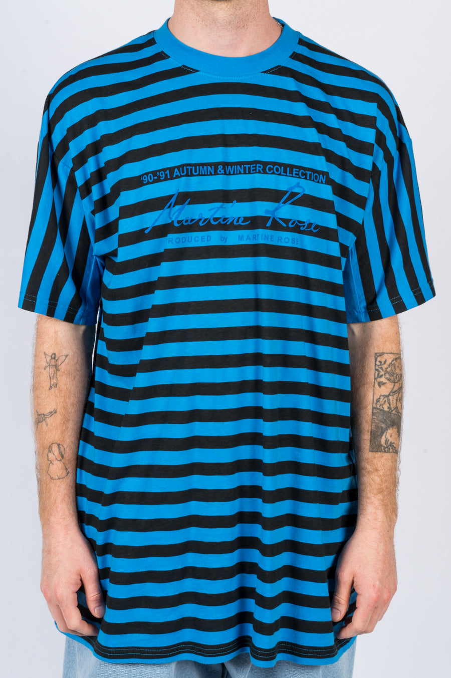 MARTINE ROSE OVERSIZED STRIPE TEE BLACK BLUE | BLENDS