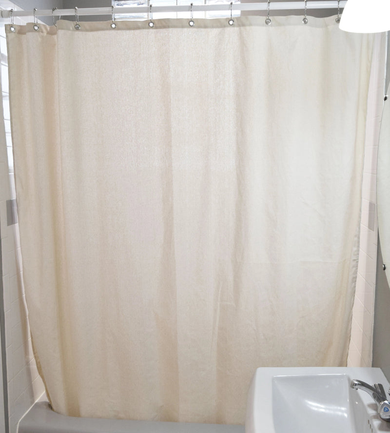 white cloth shower curtain
