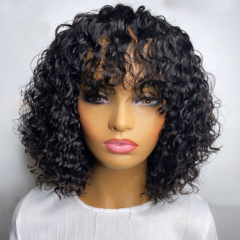 Brazilian Water Wave 100 Human Hair Wigs With Bangs None Lace Wig For Atozwig 