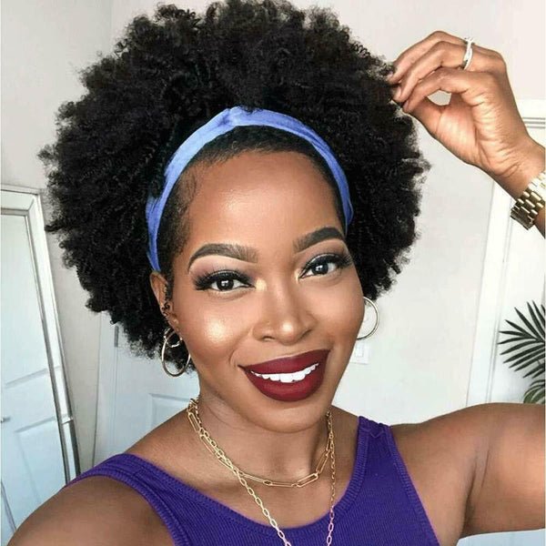 Headband Wig Human Hair Short Afro Kinky Curly Headband Wigs for Black –  ATOZWIG