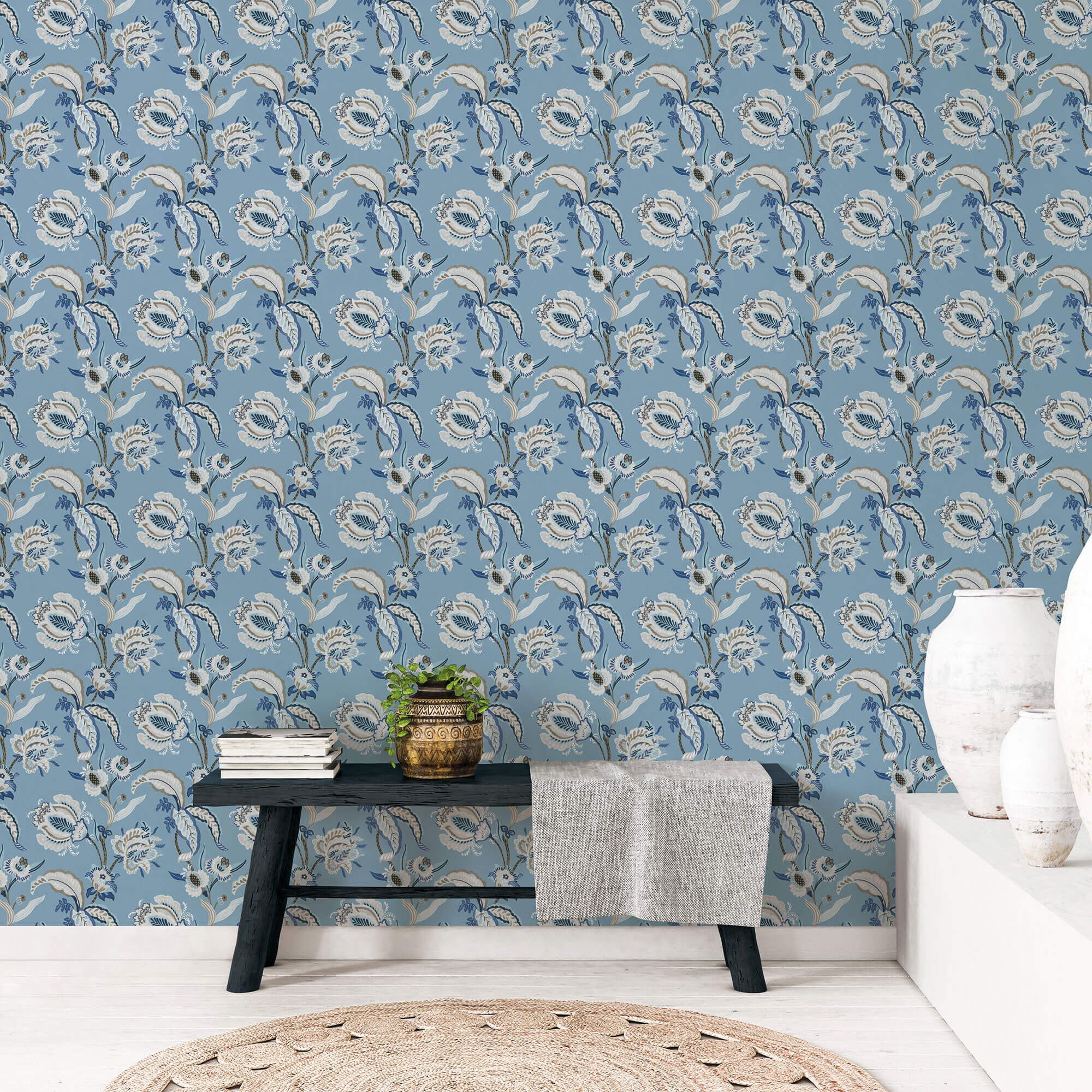 Abstract Floral Blue Wallpaper from the Into the Wild Collection