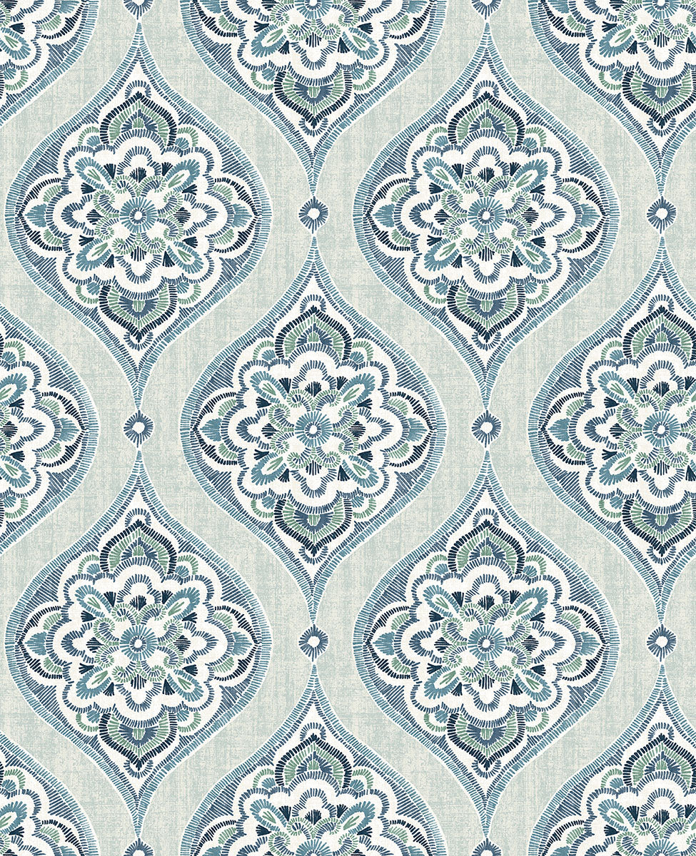 Adele Aqua Damask Wallpaper