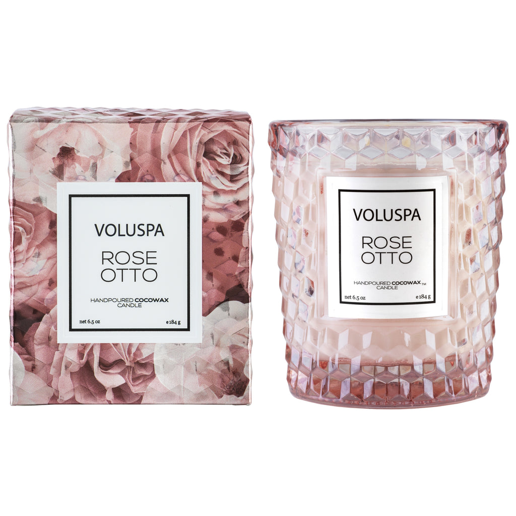 Classic Textured Glass Candle in Rose Otto