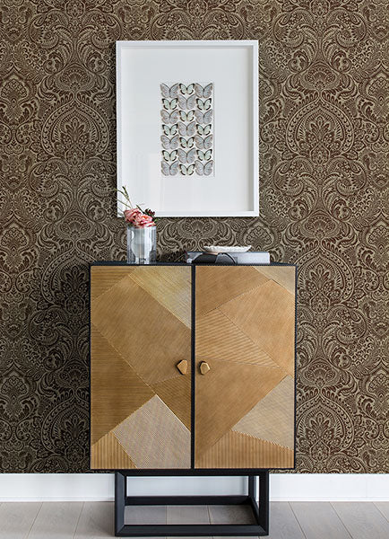 Artemis Bronze Floral Damask Wallpaper from the Lustre Collection