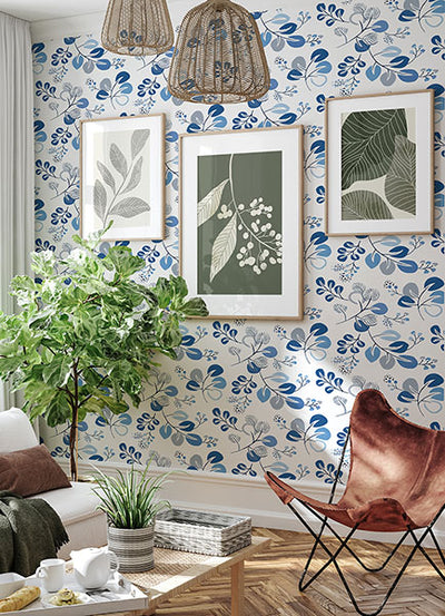 product image for Jonah Blue Leaf Trail Wallpaper from Hannah Collection by Brewster 71