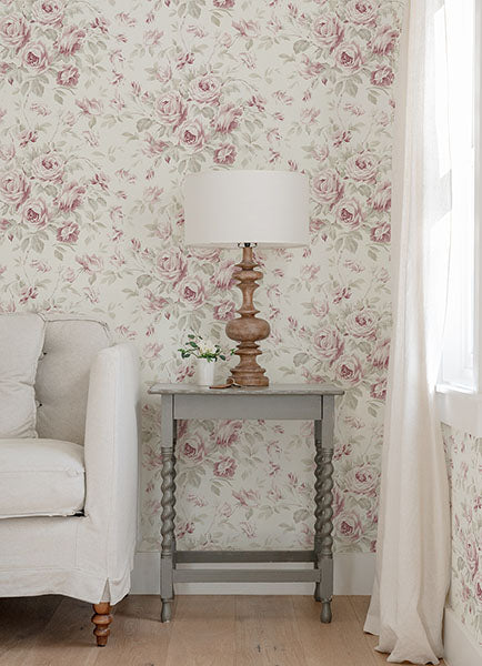 Shop Manon Pink Rose Stitch Wallpaper from the Delphine Collection ...