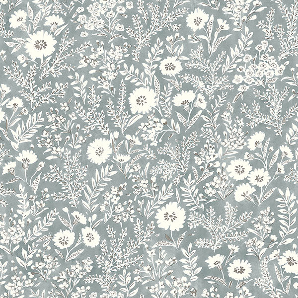 Agathon Blue Floral Wallpaper from the Delphine Collection