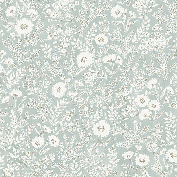 Agathon Seafoam Floral Wallpaper from the Delphine Collection