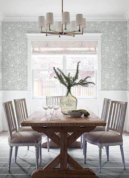 Agathon Seafoam Floral Wallpaper from the Delphine Collection