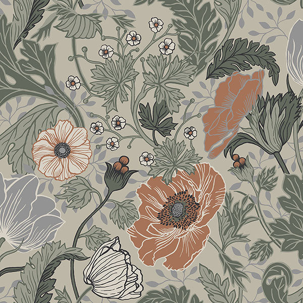 Anemone Grey Floral Wallpaper