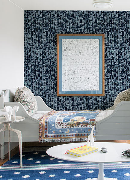 Alorah Navy Wave Wallpaper from the Happy Collection