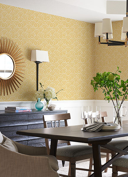 Alorah Yellow Wave Wallpaper from the Happy Collection