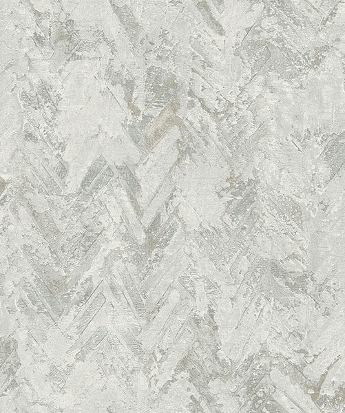 Amesemi Light Grey Distressed Herringbone Wallpaper from Lumina Collection