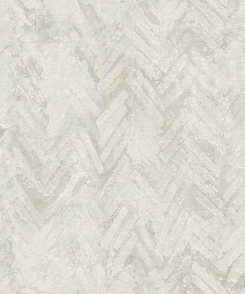 Amesemi Off-White Distressed Herringbone Wallpaper from Lumina Collection