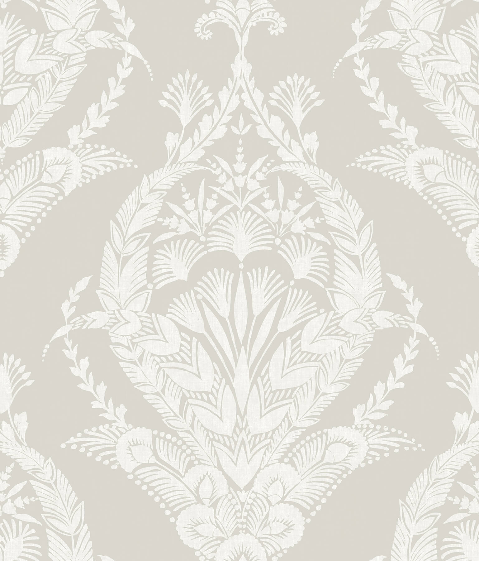 Arlie Light Grey Botanical Damask Wallpaper