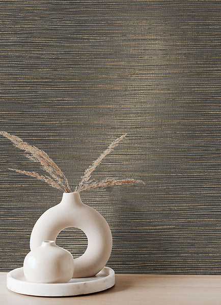 Alton Black Faux Grasscloth Wallpaper from Fusion Advantage Collection