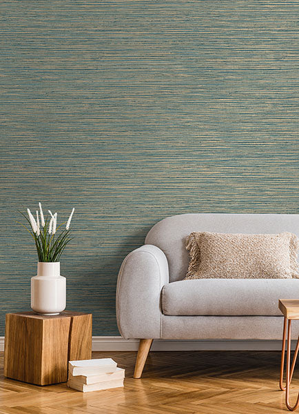 Alton Teal Faux Grasscloth Wallpaper from Fusion Advantage Collection