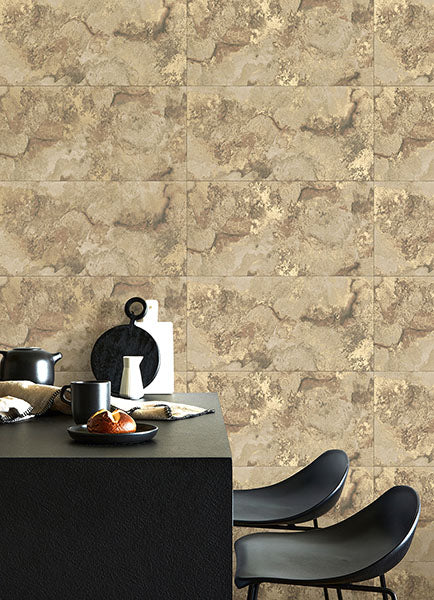 Aria Light Brown Marbled Tile Wallpaper from Fusion Advantage Collection