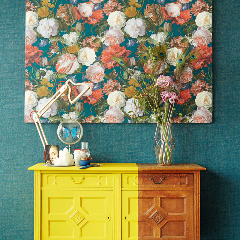 Artistic Floral Wallpaper in Teal/Gold