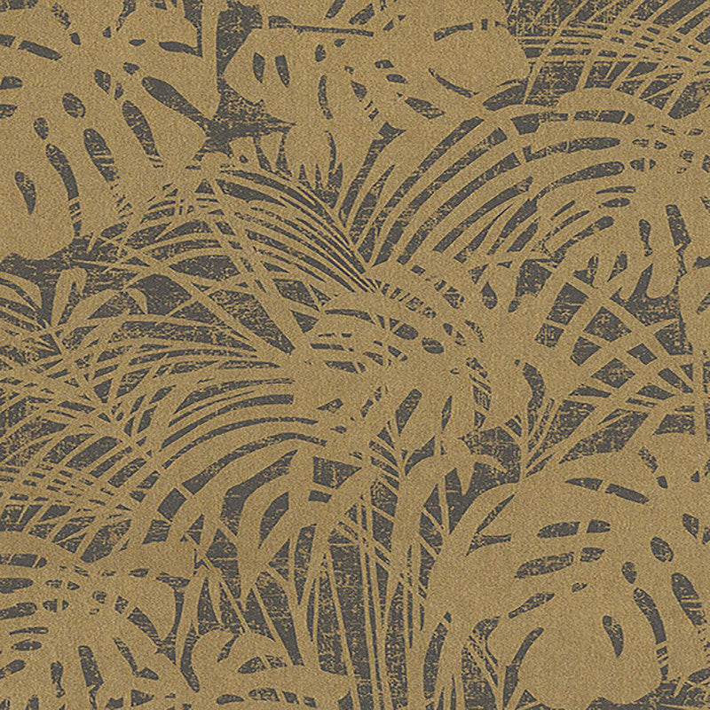 Abstract Large-Scale Leaf Wallpaper in Gold/Grey