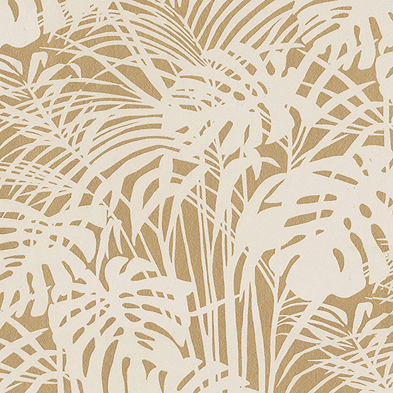 Abstract Large-Scale Leaf Wallpaper in White/Gold