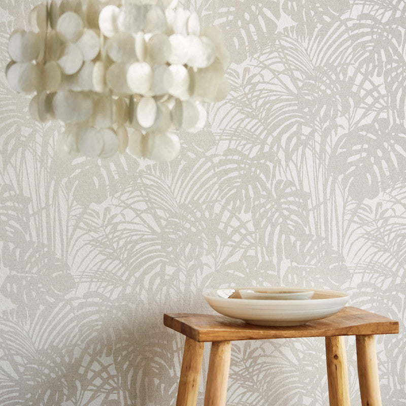 Abstract Palm Leaf Textured Wallpaper in Pearl/Grey