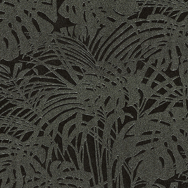 Abstract Palm Leaf Textured Wallpaper in Grey/Black