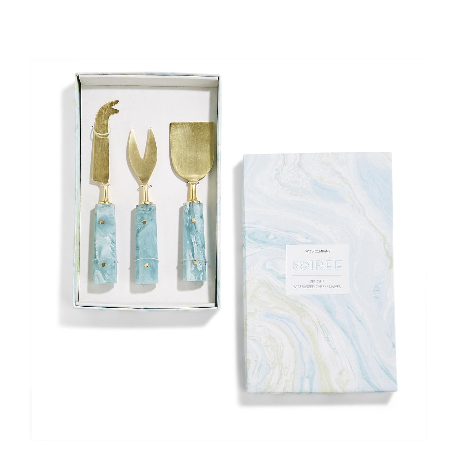 Aqua Swirl Handle Cheese Knives Set