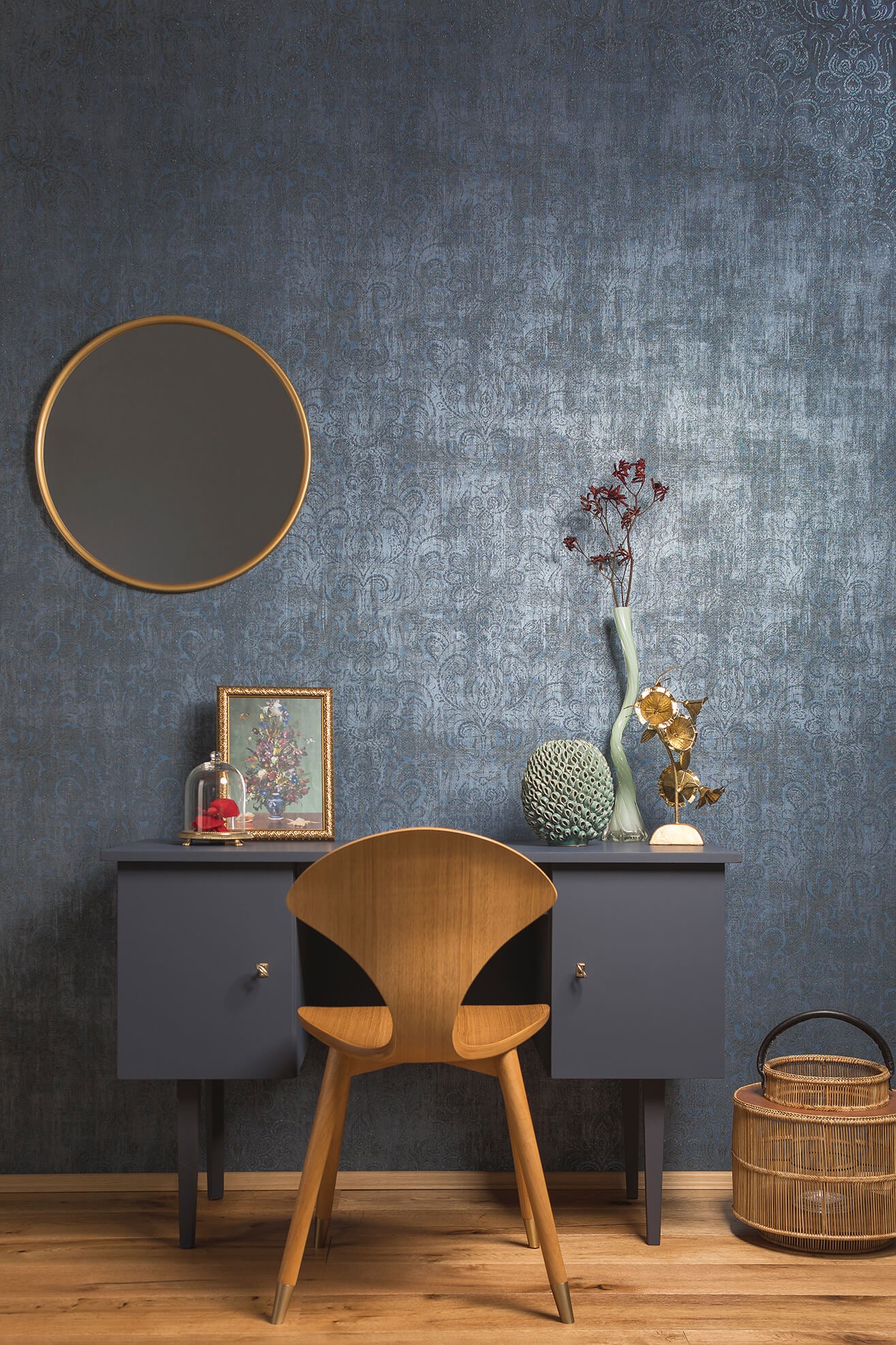 Aphrodite Midnight Blue Wallpaper from the Adonea Collection