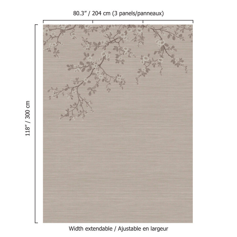 Apple Blossom Wall Mural in Taupe/Mauve