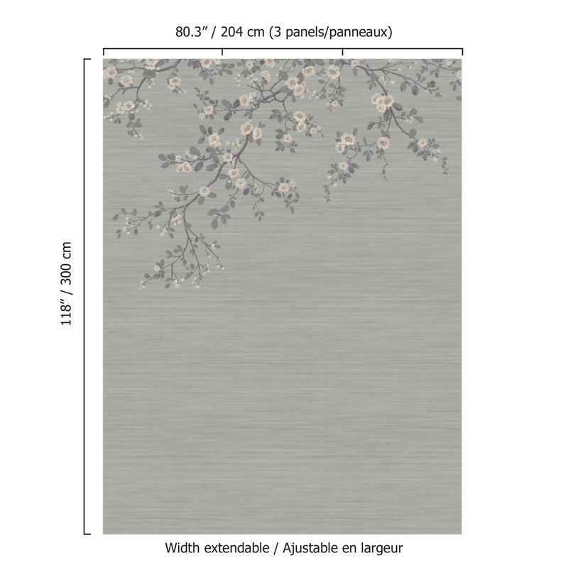 Apple Blossom Wall Mural in Blue/Grey