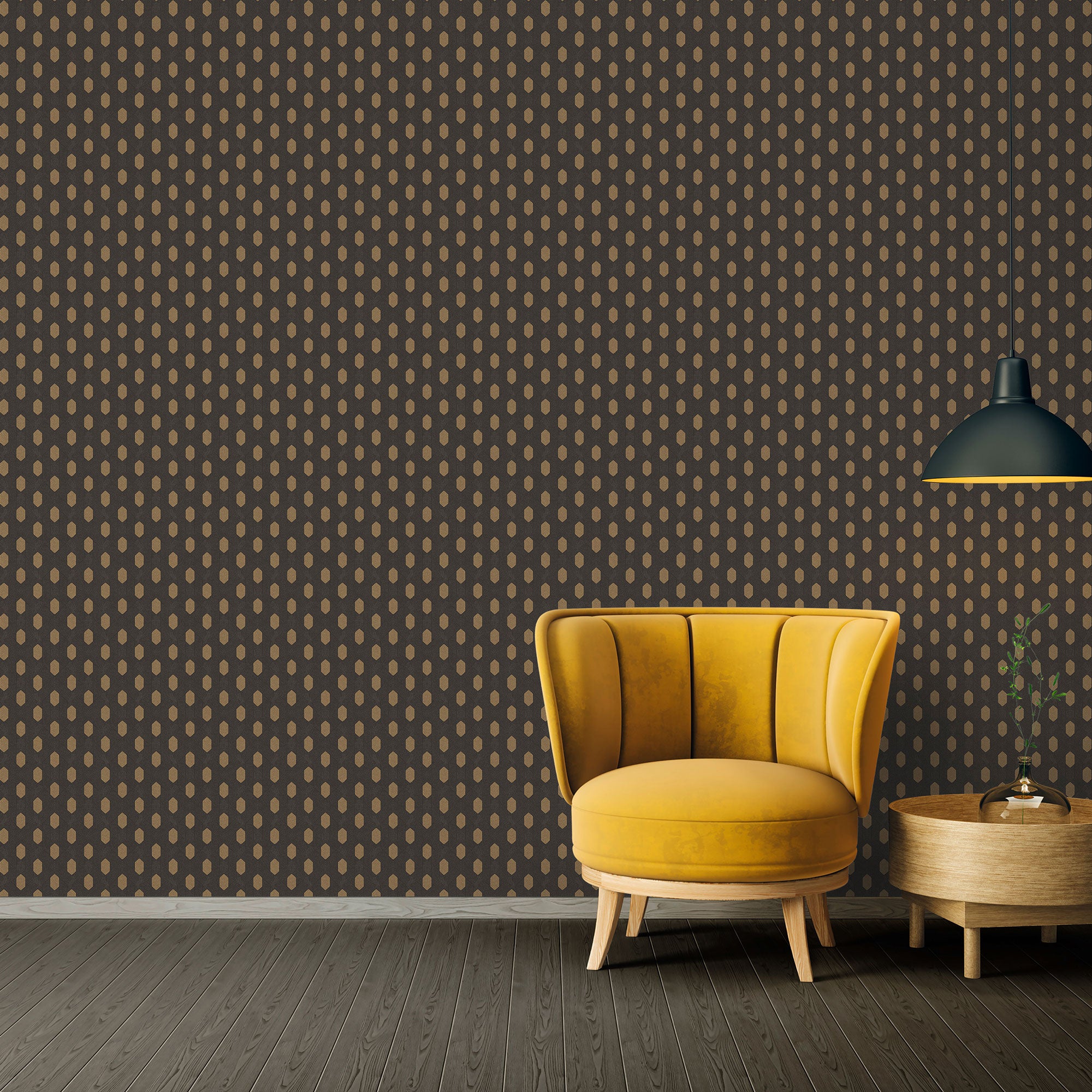 Art Deco Style Geometric Motif Wallpaper in Black/Metallic/Brown from the Absolutely Chic Collection