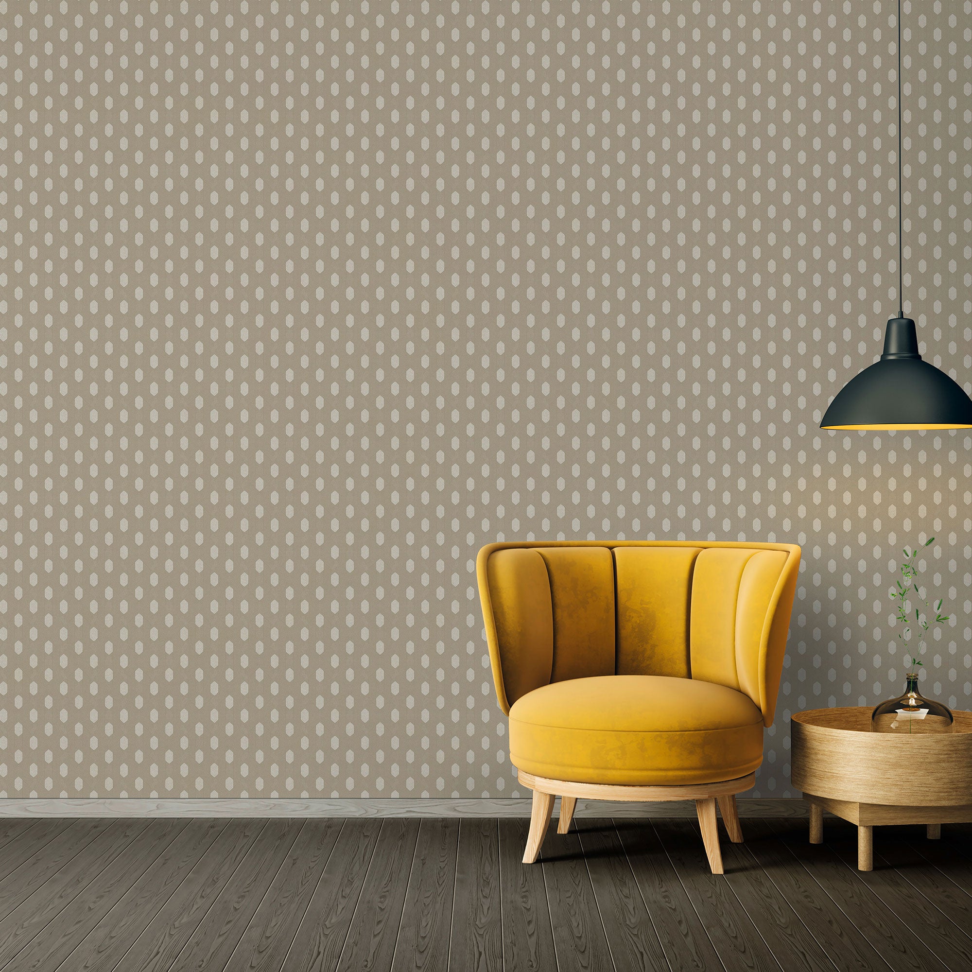 Art Deco Style Geometric Motif Wallpaper in Beige/Grey/Metallic from the Absolutely Chic Collection