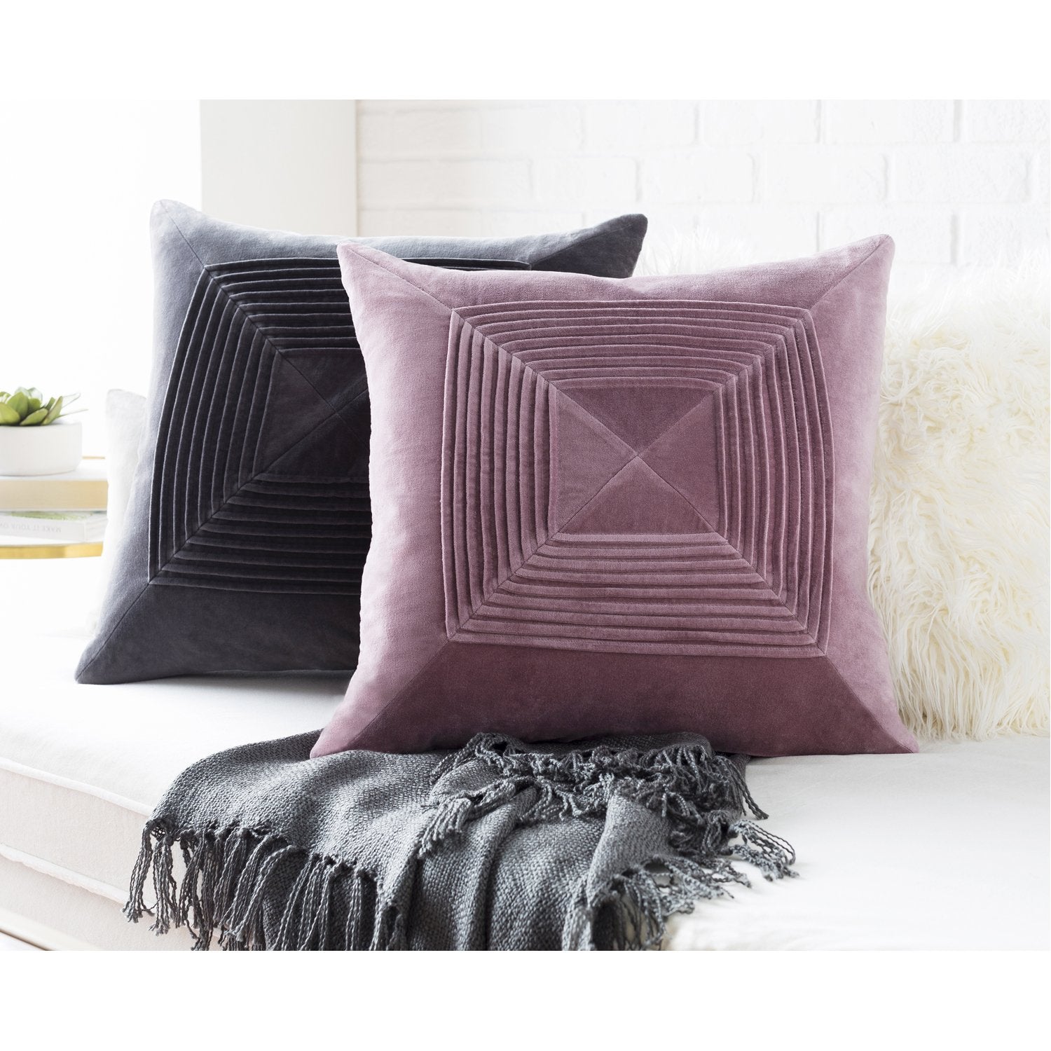 Akira Velvet Pillow in Charcoal