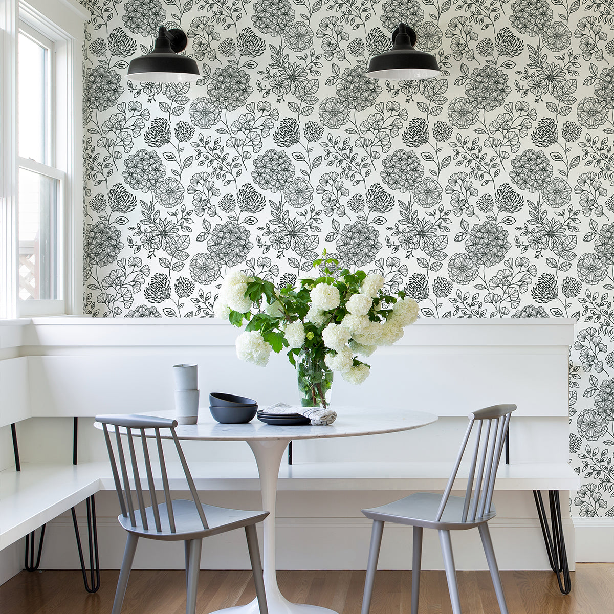 Ada Black Floral Wallpaper from the Scott Living II Collection