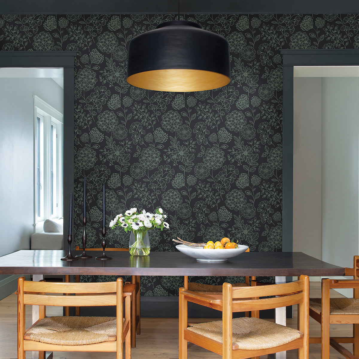 Ada Charcoal Floral Wallpaper from the Scott Living II Collection