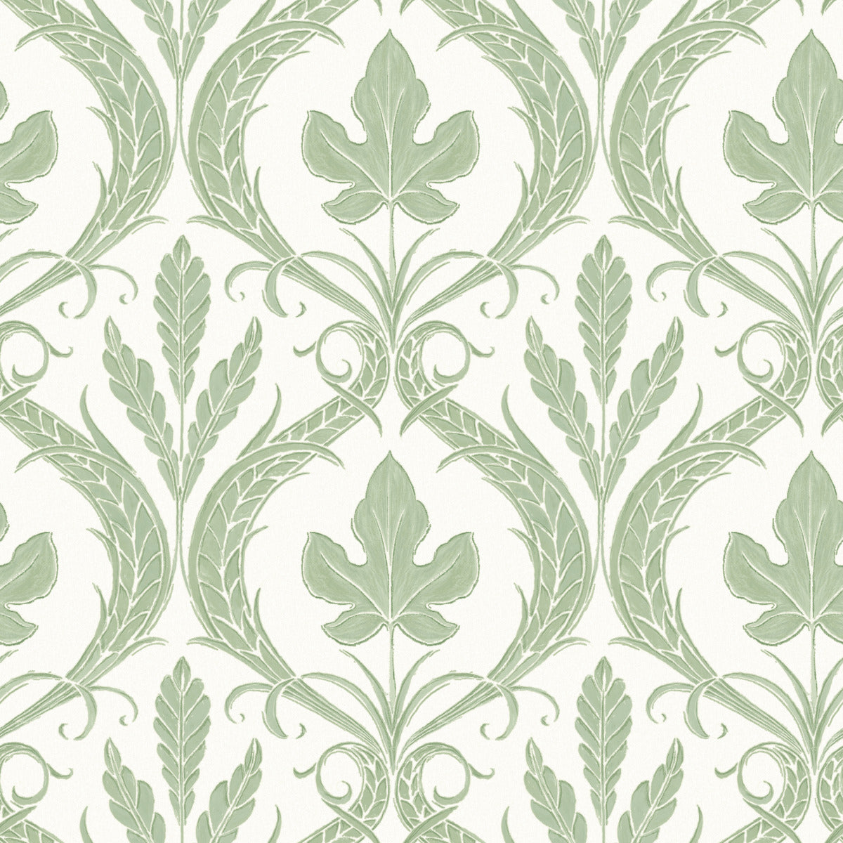 Adirondack Damask Wallpaper in Green/White from Damask Resource Library