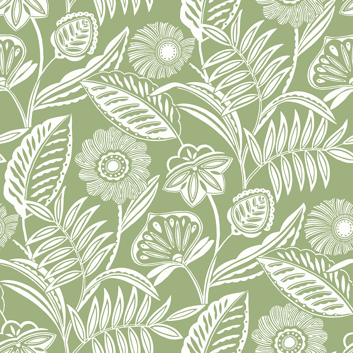 Alma Tropical Floral Wallpaper in Green from the Pacifica Collection