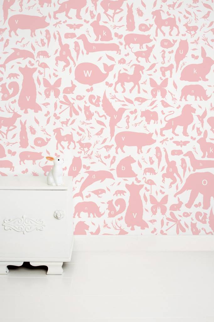 Animal Alphabet Kids Wallpaper in Pink by KEK Amsterdam