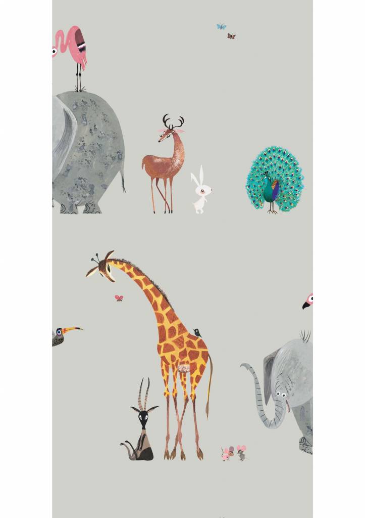 Animal Mix Kids Wallpaper in Grey by KEK Amsterdam