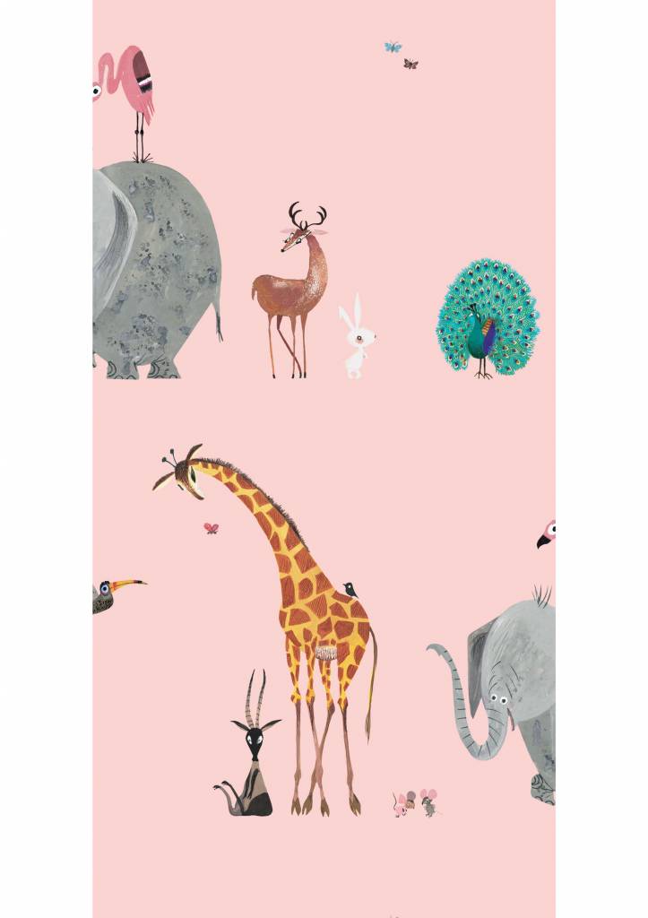 Animal Mix Kids Wallpaper in Pink by KEK Amsterdam