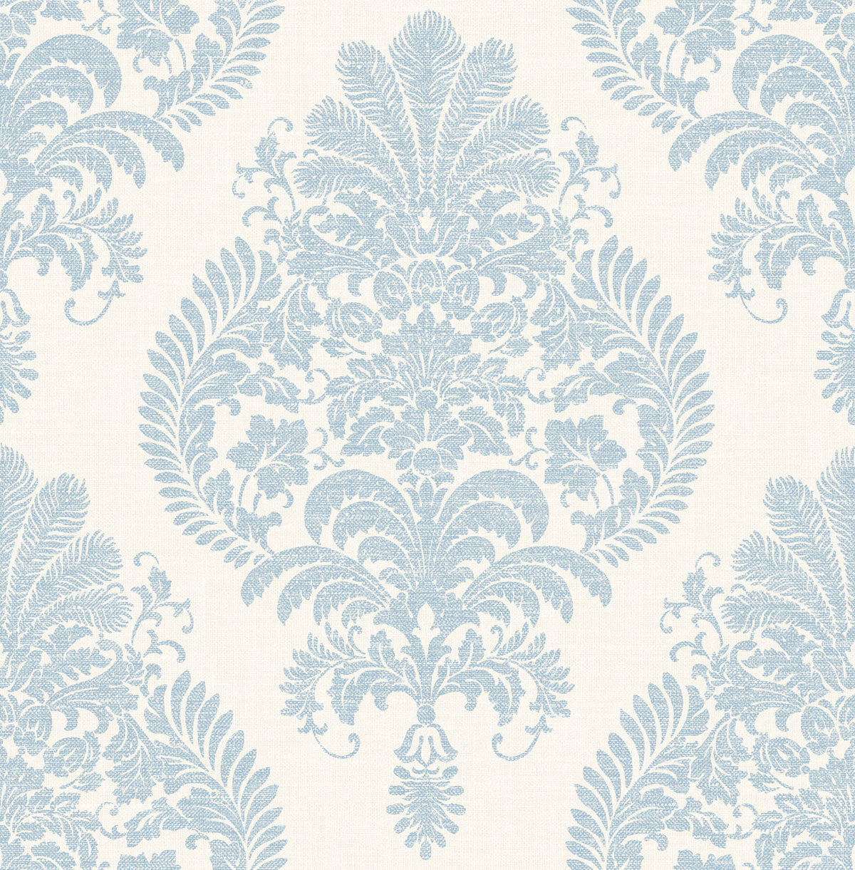 Antigua Damask Wallpaper in Blue Frost and Bone White from the Luxe Retreat Collection