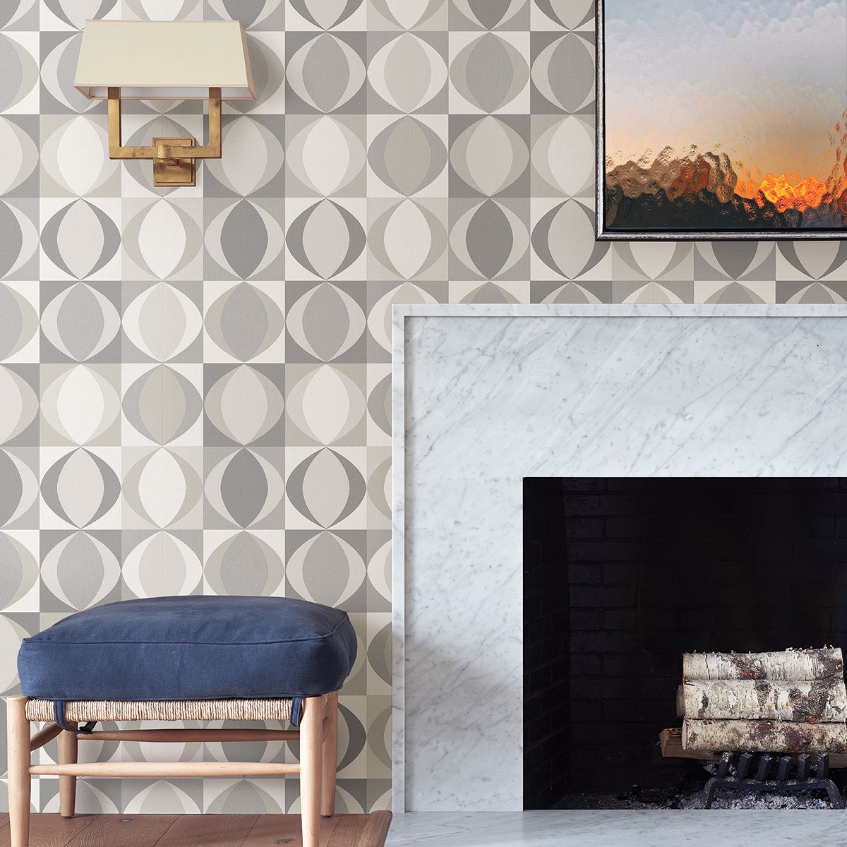 Archer Linen Geometric Wallpaper in Grey from the Bluebell Collection