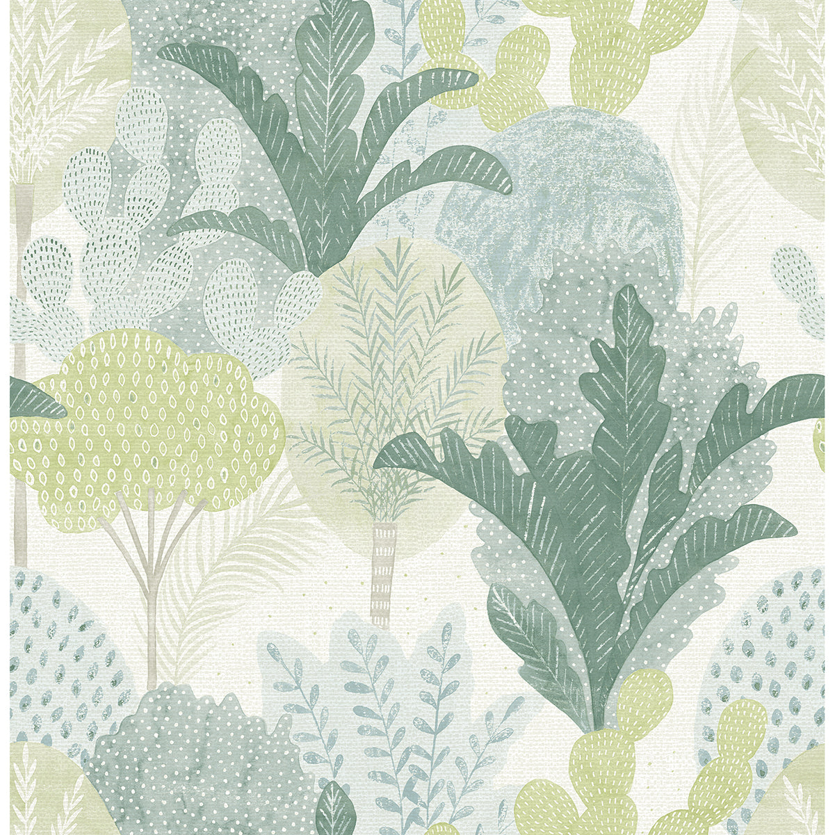 Ari Desert Oasis Wallpaper in Green from the Pacifica Collection