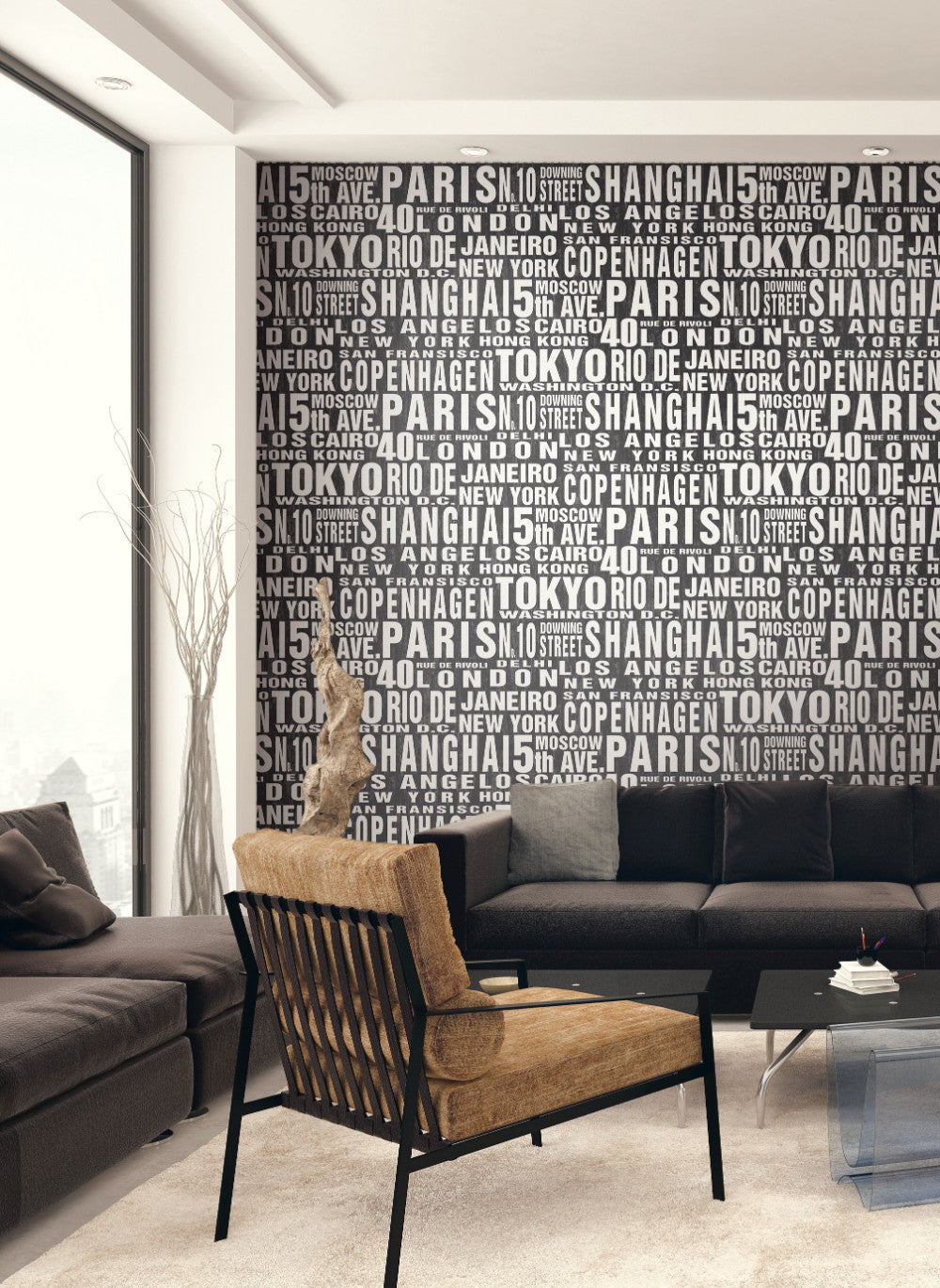 Around The World Peel  and Stick  Wallpaper  in Black  and 