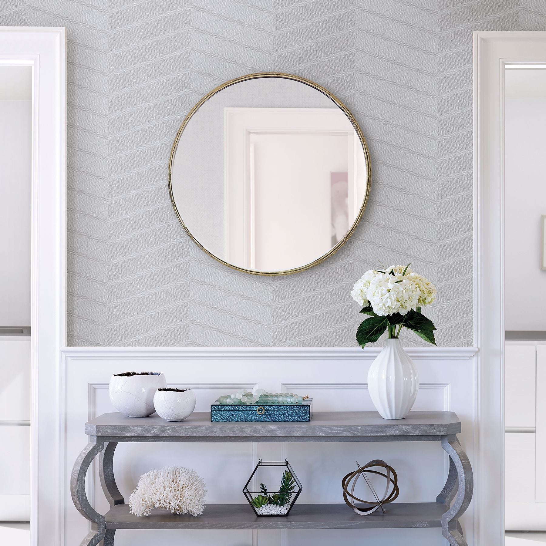 Aspen Chevron Wallpaper in Grey from the Scott Living Collection