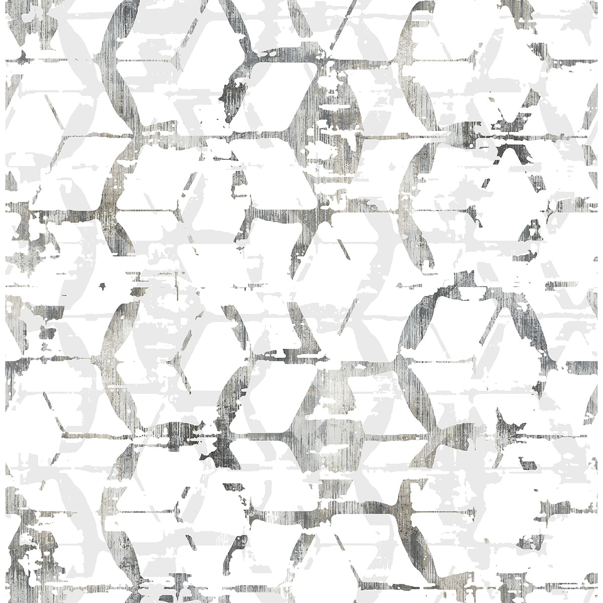 Augustine Distressed Geometric Wallpaper in Black from the Pacifica Collection